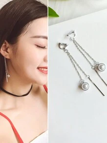 5對流行的金屬心形流蘇裝飾夾式耳環,適合女性日常佩戴 - 銀色 - 查看 7
