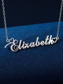 1 件简约不锈钢心形英文名字女士个性化项链适合情人节、妈妈、母亲、母亲节、礼物