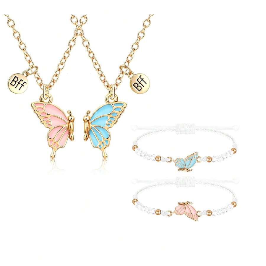 Set de 4 piezas Collar y pulseras de la mejor amiga, juego de collar y pulsera ajustable para amistad, mejor regalo para niñas - Multicolor - Ver 1