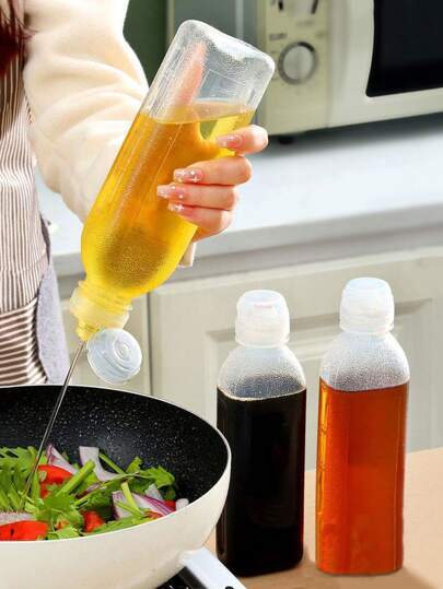 1pc 300ml/500ml/1000ml Plastic Clear Oil Bottle, Household Kitchen Outdoor BBQ Olive Oil Squeezer Dispenser Condiment Container