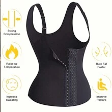 运动户外 1 件女式吸汗健身塑身背心，带 4 排钩，可调节桑拿健身背心，在运动和跑步时支撑腹部并塑造身体塑身衣腰部训练器紧身胸衣健身房配件 - 黑色 - 查看 4