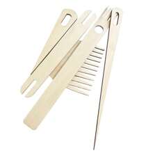 Set de 5pcs de telar de madera, incluyendo lanzadera de tejido de madera y peine de tejer, herramientas DIY para tejer y hacer manualidades de tejido - Blanco - Ver 4