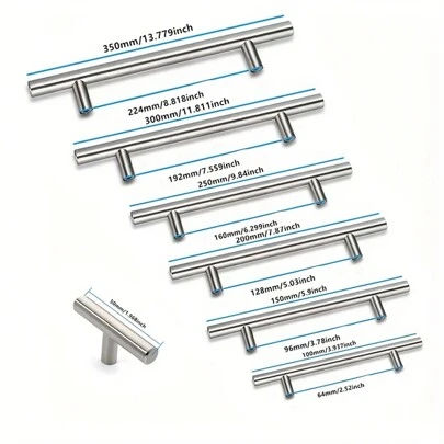 1pc Silver T-Shaped Round Tube Stainless Steel Handle Kitchen Cabinet Handle Drawer Cabinet Door Handles