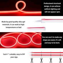 1pc Neon Rope Light 5V USB 9.8ft/3m LED Strip With Red Waterproof Flexible LED Neon Light Strip, Wedding Red LED Light Strip, Wedding Scene Decoration Neon Rope Light, Neon Light Strip With 5V LED Strip, Bedroom Red Light, Party Shaped Neon Strip, Suitable For TV Back-Lighting, Bedroom, Cabinet, Kitchen, DIY Lighting, Outdoor Garden Lighting For Pathway, Yard, Patio - Red - View 3
