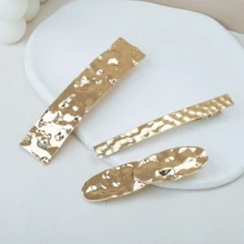 金屬質地凹凸表面髮飾,簡單而實用的女士髮夾 - 金色 - 查看 1