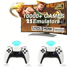 Consola de Videojuegos Retro 4K Ultra HD con 20000 Juegos Clásicos + 2 Controles Inalámbricos Tipo PlayStation, Game Stick Pro Portátil, Mini Consola para TV, Regalo Gamer para Adultos y Niños, Compatible con Múltiples Emuladores - Blanco - Ver 4
