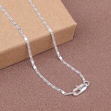 1pc Premium European Style 925 Silver-Plated Flat Stardust Necklace, 2mm Chain, 16-30 Inches Length, For Women, Suitable For Daily Wear, Wedding, Party, Gift