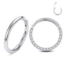 2 PEZZI Anelli per il naso a cerchio in acciaio chirurgico 316L con CZ frontali chiari, anelli per orecchie, cartilagine, daith, tragus, elice, rook, anelli per ombelico, capezzolo, setto nasale, sopracciglio, labbra, lobo, elice sottile da 6 mm, 8 mm, 10 mm, regali di San Valentino, gioielli per body piercing di San Valentino