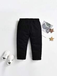 Young Boy Simple Casual Elastic Waist Tapered Pants - Black - View 2