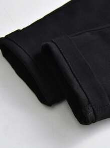 Young Boy Simple Casual Elastic Waist Tapered Pants - Black - View 5