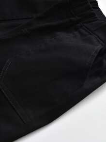 Young Boy Simple Casual Elastic Waist Tapered Pants - Black - View 4