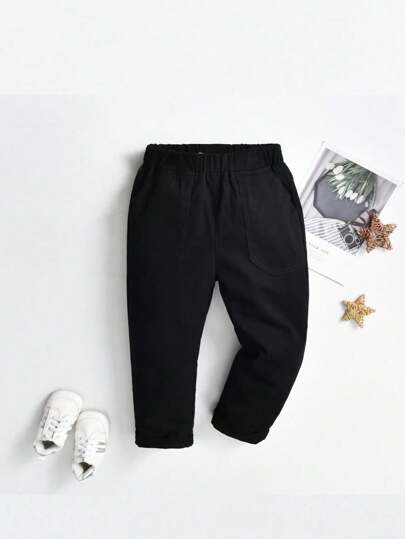 Young Boy Simple Casual Elastic Waist Tapered Pants