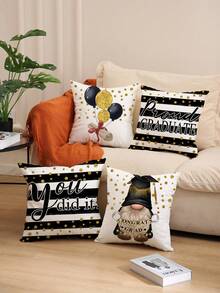 4入組畢業季氣球印花聚酯纖維枕套、坐墊、房間裝飾、臥室裝飾、沙發裝飾18*18英寸,不含枕芯 - 彩色 - 查看 5