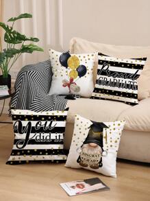 4入組畢業季氣球印花聚酯纖維枕套、坐墊、房間裝飾、臥室裝飾、沙發裝飾18*18英寸,不含枕芯 - 彩色 - 查看 2