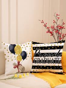 4入組畢業季氣球印花聚酯纖維枕套、坐墊、房間裝飾、臥室裝飾、沙發裝飾18*18英寸,不含枕芯 - 彩色 - 查看 6