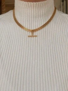 Uworld 1 件 18k 镀金个性化复古 T 型吊坠绳链项链，适合女性日常佩戴