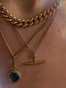 Uworld 1 件 18k 镀金个性化复古 T 型吊坠绳链项链，适合女性日常佩戴