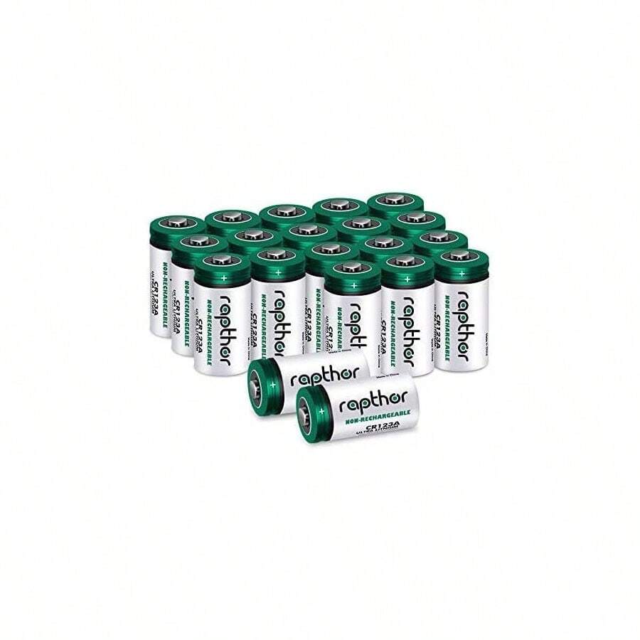 Rapthor CR123A 3 V Lithium-Batterie, 1650 mAh, hohe Lithium-Batterien, 3 V, 123 A, mit integriertem PTC für Taschenlampen, Spielzeug, Alarmsystem, Mikrofone, 20 Stück - 3V - Übersicht 1