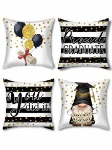 4入組畢業季氣球印花聚酯纖維枕套、坐墊、房間裝飾、臥室裝飾、沙發裝飾18*18英寸,不含枕芯 - 彩色 - 查看 4