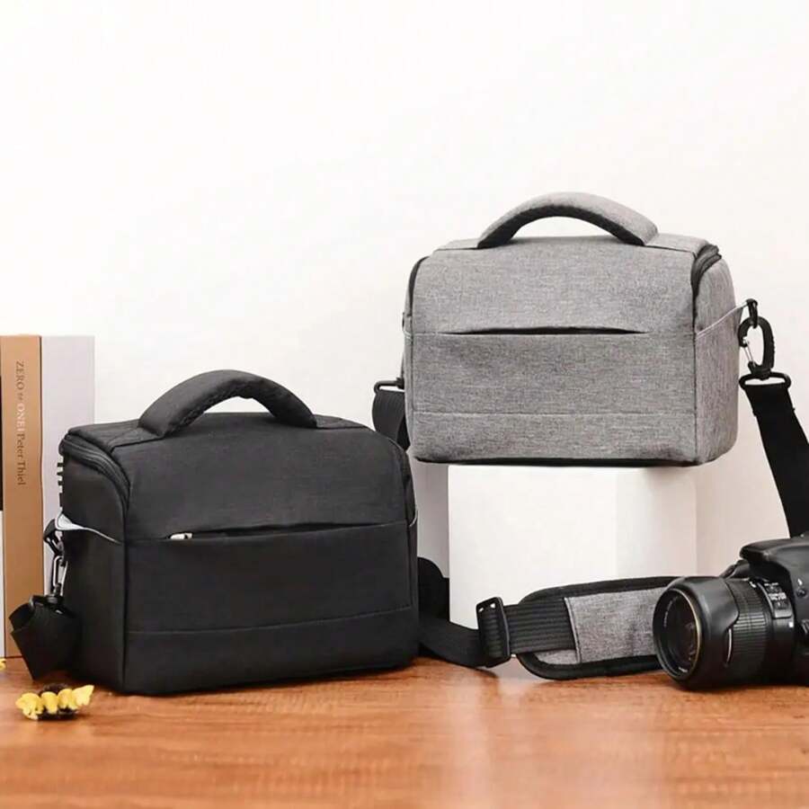 DSLR Camera Bag Fashion Polyester Shoulder Bag Camera Case For Canon Lens Pouch Bag Waterproof Photography Photo Bag - Grey - View 1