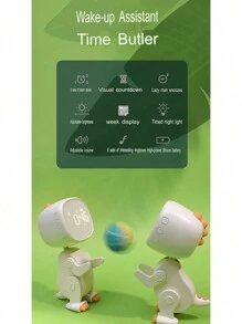 Pink Dinosaur Shaped Fun Alarm Clock With Multiple Functions+ 6 Alarm Tones+ Sound Control Time Reporting+ Indoor Temperature Display+ Sleep Assistant+ Ideal Gift For Girls - Green - View 3