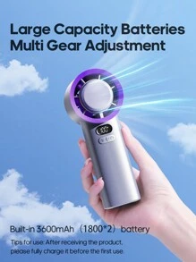 kinscoter 1 Peça Ventilador Manual Elétrico Portátil Recarregável de 3600mAh, Cooler de Ar para Camping e Viagens, Até 100 Velocidades de Vento, Ajustável, Ventilador Pessoal Portátil e Resfriamento