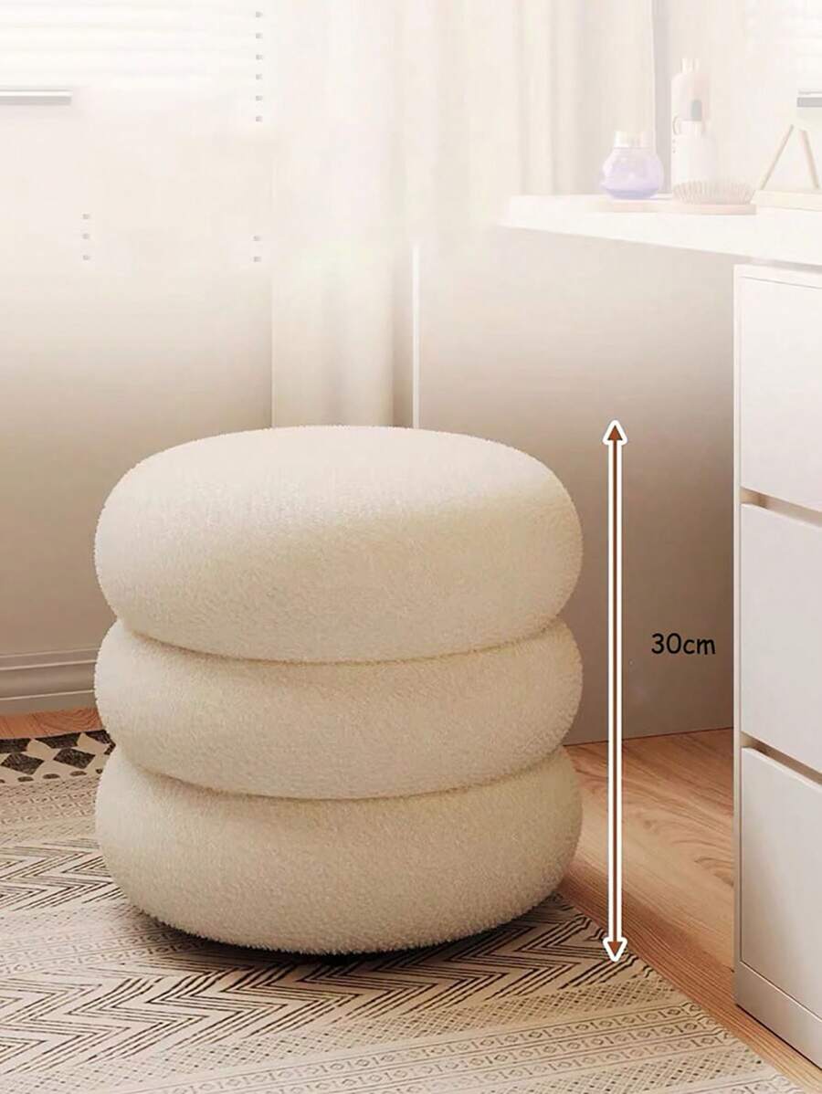 3 Lớp Da cừu Màu kem Tròn Ghế đẩu Đối với Phòng khách Hoặc Phòng ngủ Như Giày Thay đổi Ghế đẩu - trắng - Xem 1