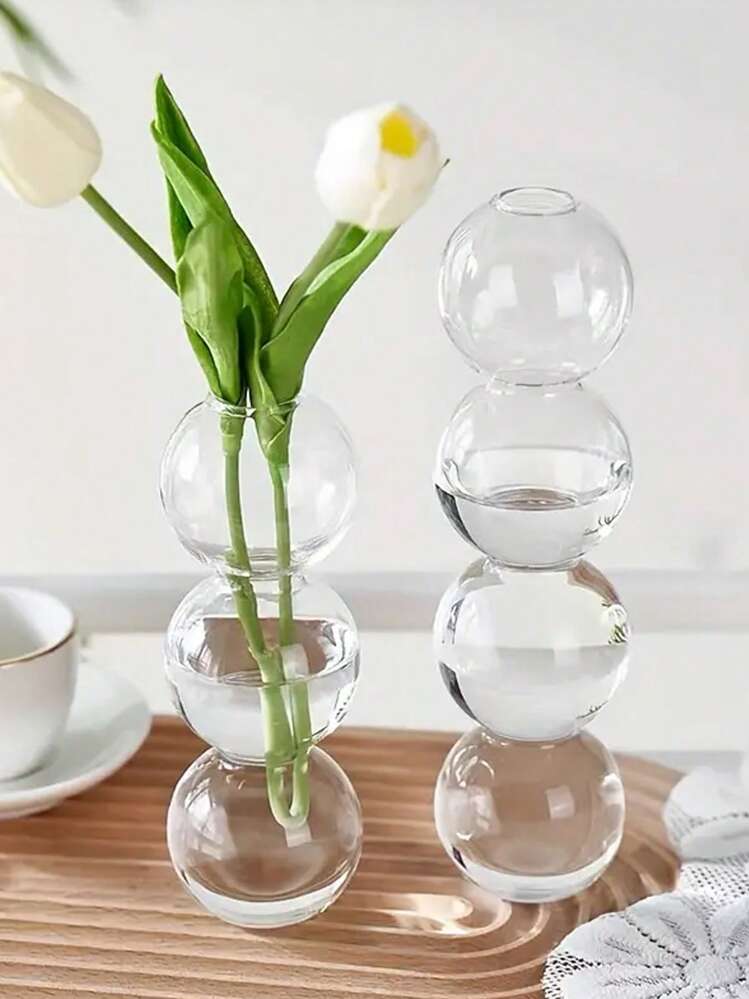 1 pièce Vase à fleurs hydroponique en verre transparent, vase à bouton de fleur unique en forme, décoration créative pour la maison, le mariage et la table à manger, décoration de la maison, décoration de la chambre, vase en verre - Transparent - Voir 2