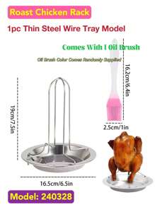 1 pièce de support à poulet, poêle pour griller le poulet au charbon de bois, fond antiadhésif épaissi, support à brochettes pliable et amovible avec 1 pièce de pinceau à badigeonner en silicone de couleur aléatoire, convient pour les réunions de famille, les barbecues en plein air, les rassemblements d'entreprise