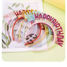 5pcs New Birthday Headbands With Shiny Gold Dust, English "Happy Birthday" Lettering For Party Decorations And Atmosphere - Multicolor - View 4