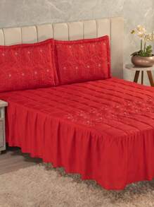 Diva Luxury Embroidered Double Bedspread 3 Pieces Vibrant Colors With Ruffle And Pillowcase - Đỏ - Xem 2