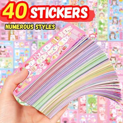 可愛的卡通圖案貼紙（隨機設計）（透明塑料包裝）,防水材料,附帶切割線,不需要手動剪裁,適用於3歲以上的兒童