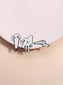 1只可愛的長鼻狗造型胸針/徽章,適用於休閒裝,背包,男女時尚飾品,日常佩戴 - 黑與白 - 查看 2