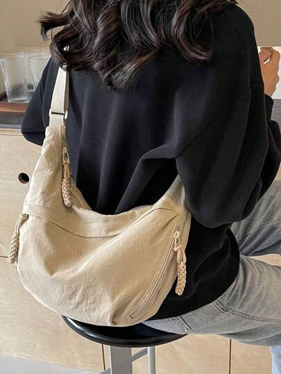 peach tree 1 件桃树新月斜挎包，百搭休闲大容量可调节肩带，多个口袋，复古轻质水洗尼龙材质圣诞男包度假旅行必备爸爸礼物男士侧包节日必备男士包露营单肩包男士夏季返校单肩包夏季包春假白色包斜挎包