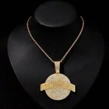 1pc Hip-Hop Style Alloy Circle Pendant Necklace With Letter & Rhinestone Detail, Unique Personalized Link Jewelry Accessory For Nightclub Party - Hip Hop Pendant - View 22