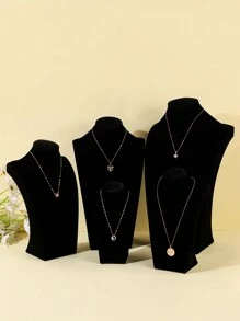 1pc Elegant Black Velvet Necklace Display Stand With Bust Model, Perfect For Boutiques And Live Streaming Events, Showcases Fashionable Necklaces, Adds Delicate Texture For Enhanced Display Performance Sun Travel Cool - Black - View 2