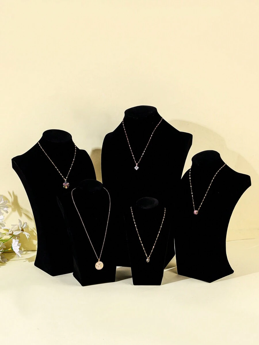 1pc Elegant Black Velvet Necklace Display Stand With Bust Model, Perfect For Boutiques And Live Streaming Events, Showcases Fashionable Necklaces, Adds Delicate Texture For Enhanced Display Performance Sun Travel Cool - Black - View 1