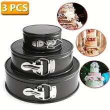 3 Pieces Of Spring-Lock Cake Pans (5 Inches/7 Inches/9 Inches), Detachable Bottom Baking Cake Molds, Loose-Bottom Baking Pan, Non-Stick Cheesecake Pan, Leak-Proof Round Cake Baking Pan, Oven Accessories, Baking Tools, Kitchen Accessories - Black - View 1