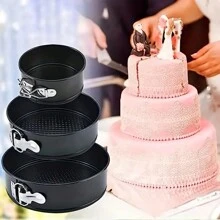 3 Pieces Of Spring-Lock Cake Pans (5 Inches/7 Inches/9 Inches), Detachable Bottom Baking Cake Molds, Loose-Bottom Baking Pan, Non-Stick Cheesecake Pan, Leak-Proof Round Cake Baking Pan, Oven Accessories, Baking Tools, Kitchen Accessories - Black - View 2