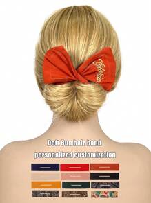 1pc Personalized Embroidered Hair Accessory For Women, Deft Bun Iron Wire Bow Knot Hair Bun Maker With Printed Magic Twist Clip For Daily Wear, Wedding Hair Accessories