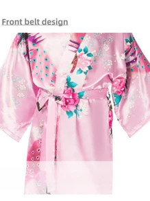 1 Cô Gái Tuổi Teen Trung Chiều Dài In Hình Con Công Đồ Ngủ, Áo Choàng Tắm Satin Mỏng Cho Mùa Hè, thường Ngày Hở Mặt Trước Áo Dây Cho Gia Đình - Hồng - Xem 7