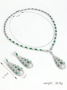 3 件/套热销水滴镂空钻石项链耳环套装适合女士订婚派对伴娘首饰套装礼物 - 白底 - 查看 7