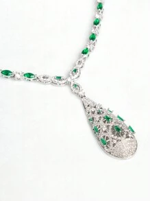 3 件/套热销水滴镂空钻石项链耳环套装适合女士订婚派对伴娘首饰套装礼物 - 白底 - 查看 5