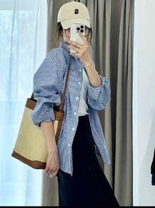 Women Blouses - 藍白色 - 查看 2