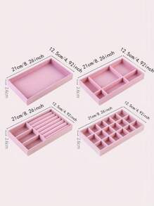 4pcs Stackable Velvet Jewelry Tray For Bracelet, Earring, Diy Drawer Organizer Portable Multi-Purpose Storage For Rings, Earrings And Necklace With Elegant Stackable Design - Multicolor - View 2