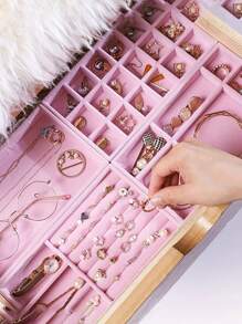 4pcs Stackable Velvet Jewelry Tray For Bracelet, Earring, Diy Drawer Organizer Portable Multi-Purpose Storage For Rings, Earrings And Necklace With Elegant Stackable Design - Multicolor - View 5