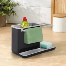 LIVINGANDHOME Living And Home Kitchen Sponge Cloth Holder Storage Rack, Multi-Purpose Sink Caddy Holder Organiser Shelf For Bathroom And Kitchen - Black&Grey - View 2