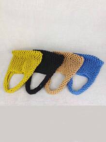 BAILEE 一套涤纶钩编网眼底多色纯色针织手提包，绗缝轻便便携大容量可爱时尚沙滩包，夏季沙滩必备，沙滩配件，沙滩装备和夏季必备单品，最新度假包，钩编，卡哇伊 - 藍色 - 查看 7