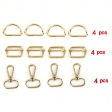 12pcs Metal Keychains Diy Handbag Backpack Accessories With Rotating Clasp, D Ring & Tri-Glide Slider - Gold - View 1