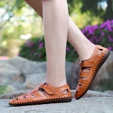 Men's Handmade Stitching Sandals, Outdoor/Business/Casual Leather Beach Shoes - Brown - View 9